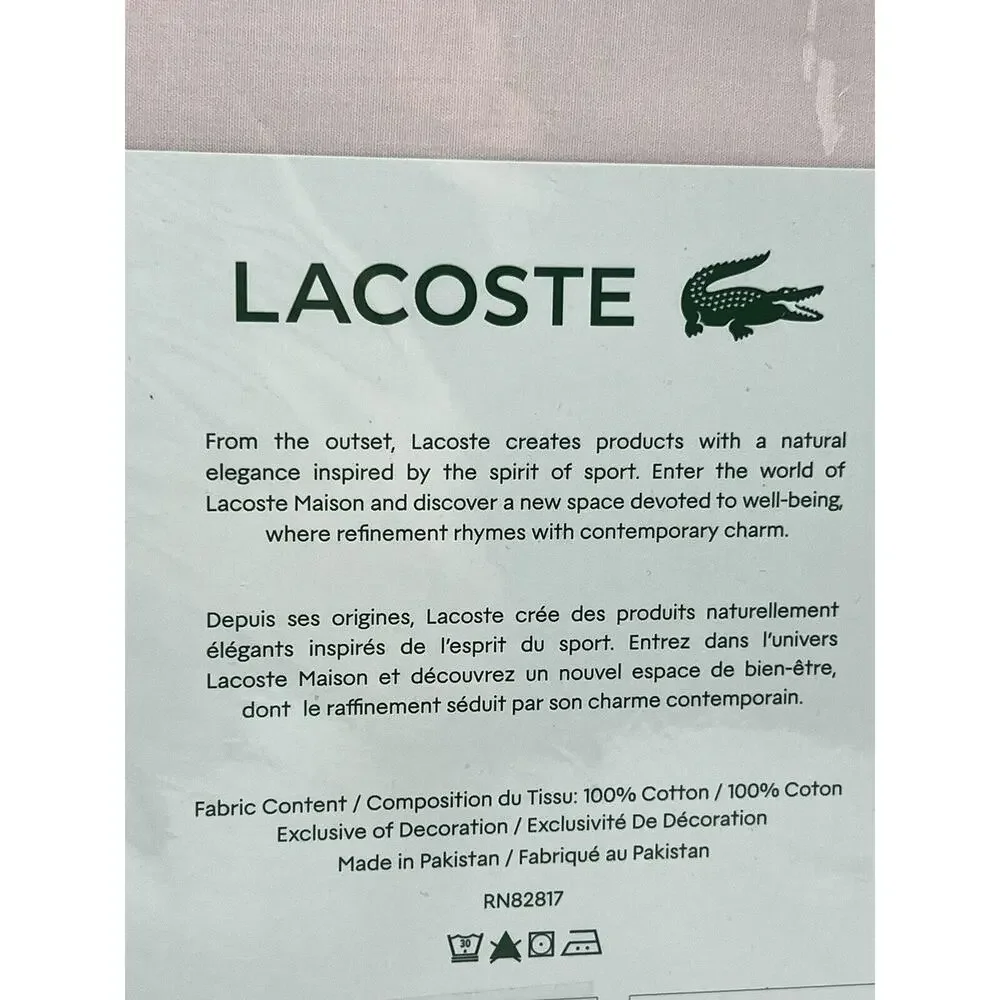 Lacoste KING Sheet Set Iced Pink 100% Cotton Percale Crocodile Logo 4 Pieces